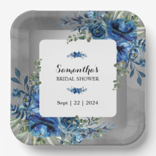 Blue Petals: Botanische Schoonheid Bruidsuitnodigi Papieren Bordje