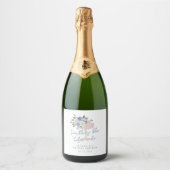 Blue Petals en Prosecco bruidsdouche Sparkling Wijnetiket (Voorkant)