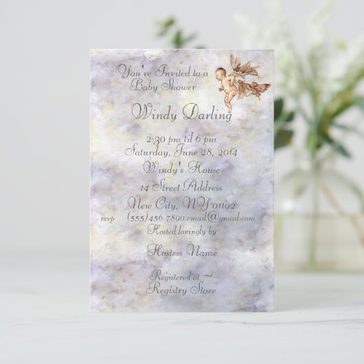 Blue Peter Pan Baby vliegt met FairiesShower Invi Save The Date (Staand voorkant)