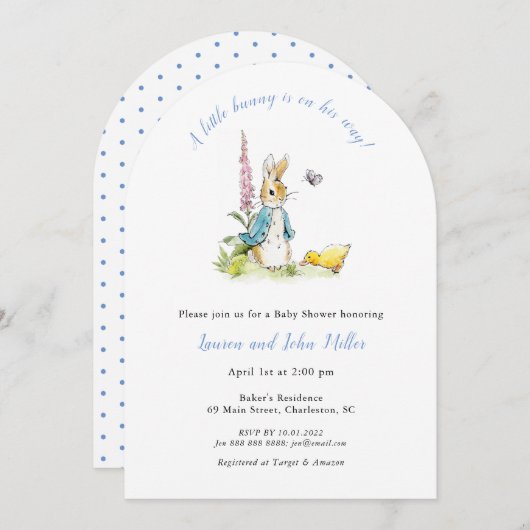 Blue Peter Rabbit Baby Boy Shower Kaart (Voorkant / Achterkant)