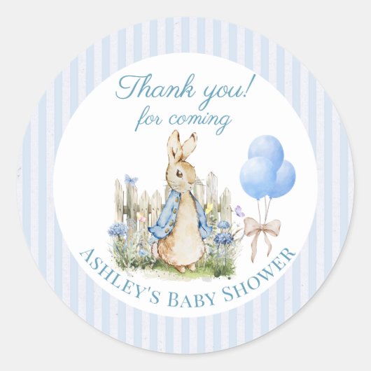 Blue Peter Rabbit Baby shower Boy Bedankt Favors Ronde Sticker (Voorkant)
