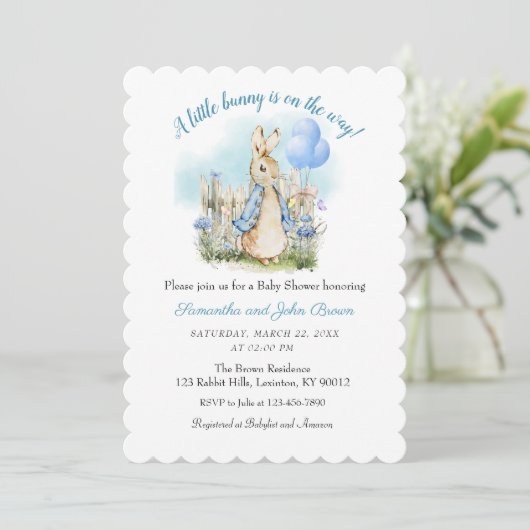 Blue Peter Rabbit Baby shower Boy Invitation Kaart (Staand voorkant)