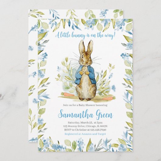Blue Peter Rabbit Baby shower Kaart (Voorkant / Achterkant)