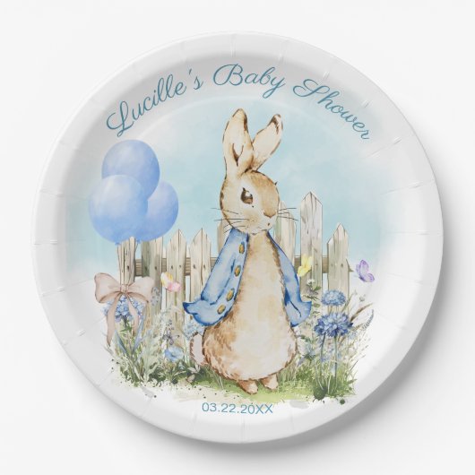 Blue Peter Rabbit Baby shower servies Papieren Bordje (Voorkant)