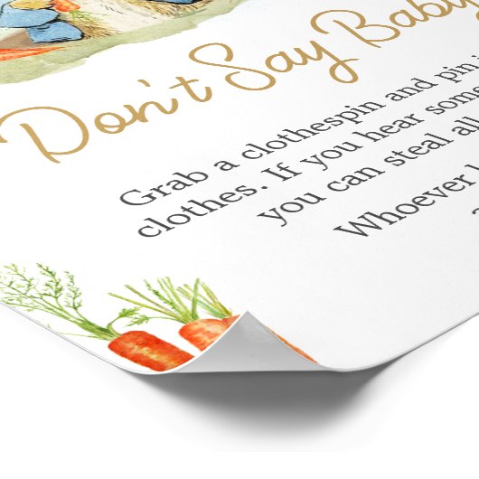 Blue Peter Rabbit Baby shower Zeg geen Baby Poster (Hoek)