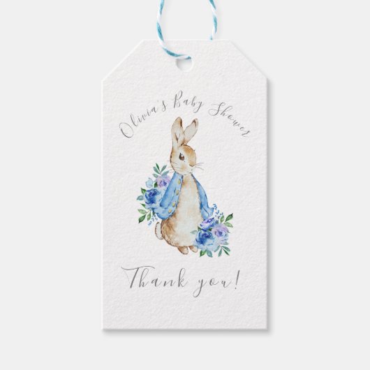 Blue Peter Rabbit Boy Baby shower Cadeaulabel (Voorkant)