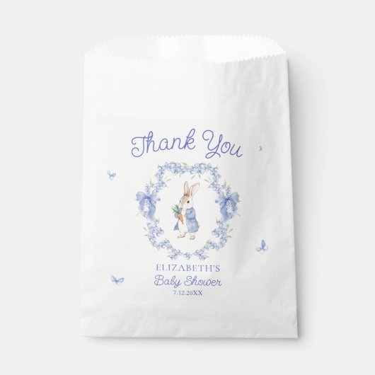 Blue Peter Rabbit Boy Baby shower Dank u Bedankzakje (Voorkant)