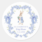 Blue Peter Rabbit Boy Baby shower Dank u Ronde Sticker (Voorkant)