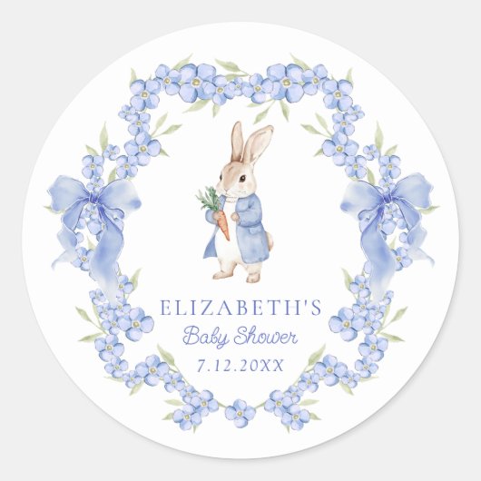 Blue Peter Rabbit Boy Baby shower Dank u Ronde Sticker (Voorkant)
