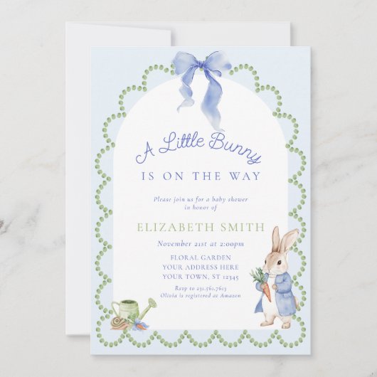 Blue Peter Rabbit Boy Baby shower Kaart (Voorkant)
