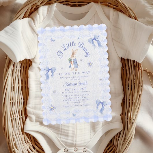 Blue Peter Rabbit Gingham lace Baby Shower Kaart