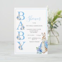 Blue Peter Rabbit met Flowers Baby shower Kaart