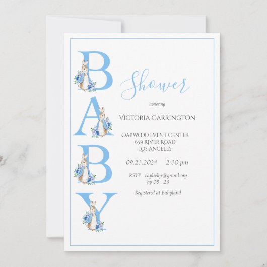Blue Peter Rabbit Typografie Baby shower Kaart (Voorkant)