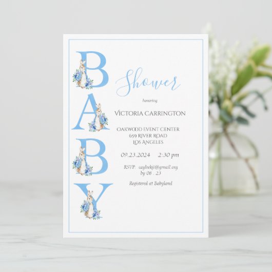 Blue Peter Rabbit Typografie Baby shower Kaart (Staand voorkant)