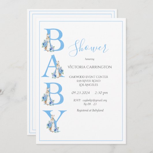 Blue Peter Rabbit Typografie Baby shower Kaart (Voorkant / Achterkant)