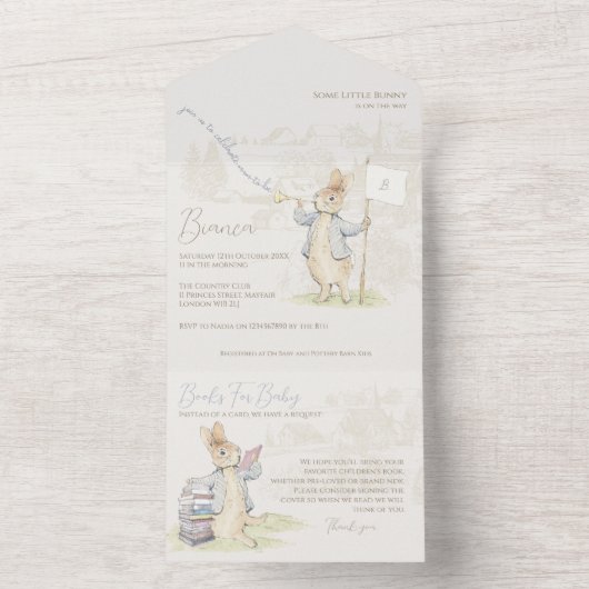 Blue Peter the Rabbit Een konijntje Baby shower All In One Uitnodiging (Binnen)