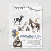 Blue Petting Zoo Verjaardagsfeestuitnodiging Kaart (Voorkant)