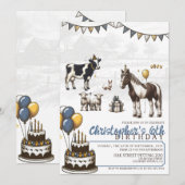 Blue Petting Zoo Verjaardagsfeestuitnodiging Kaart (Voorkant / Achterkant)