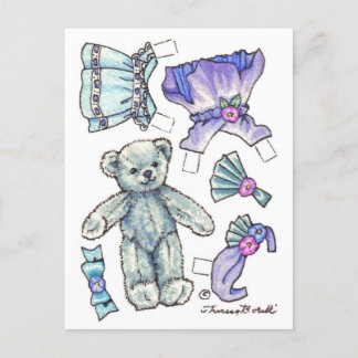 Blue Petunia Teddy Bear Paper Briefkaart