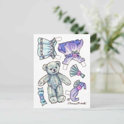 Blue Petunia Teddy Bear Paper Briefkaart (Staand voorkant)