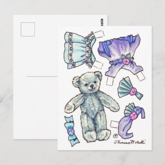 Blue Petunia Teddy Bear Paper Briefkaart (Voorkant / Achterkant)