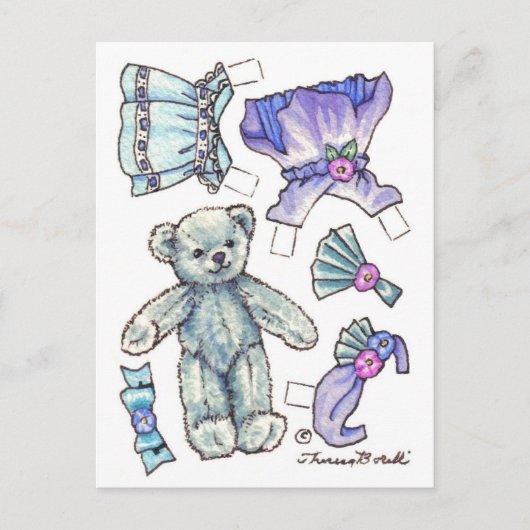 Blue Petunia Teddy Bear Paper Briefkaart (Voorkant)