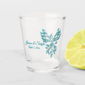 Blue Phoenix stijgt bruid en bruidegom plus datum Shot Glas (Voorkant)