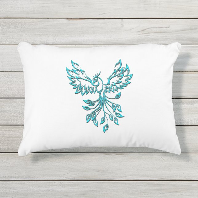 Blue Phoenix stijgt op wit Buitenkussen (Voorkant)
