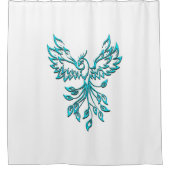 Blue Phoenix stijgt op wit Douchegordijn (Voorkant)