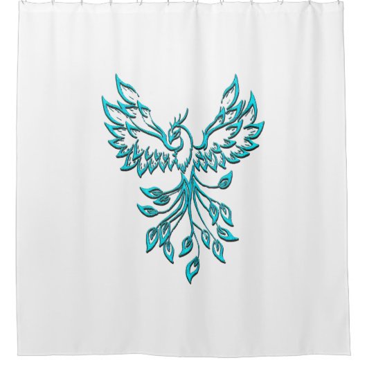 Blue Phoenix stijgt op wit Douchegordijn (Voorkant)