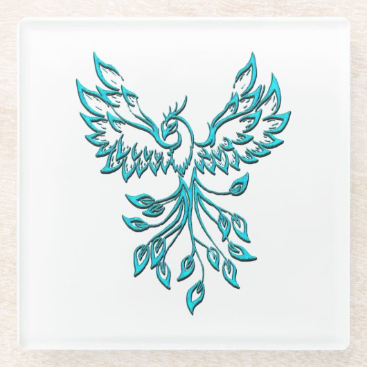 Blue Phoenix stijgt op wit Glazen Onderzetter (Voorkant)