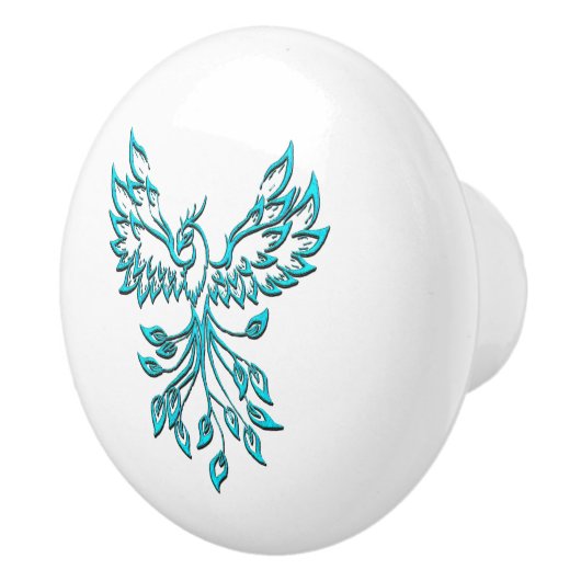 Blue Phoenix stijgt op wit Keramische Knop (Rechts)