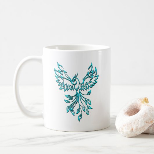 Blue Phoenix stijgt op wit Koffiemok (Met donut)