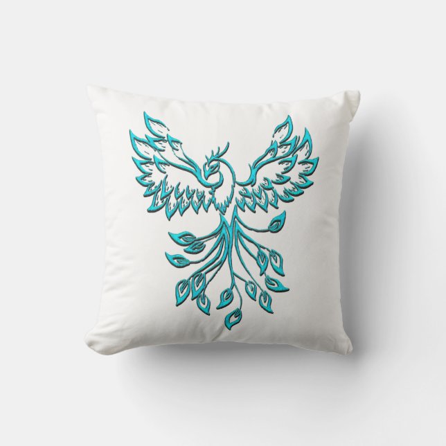 Blue Phoenix stijgt op wit Kussen (Voorkant)