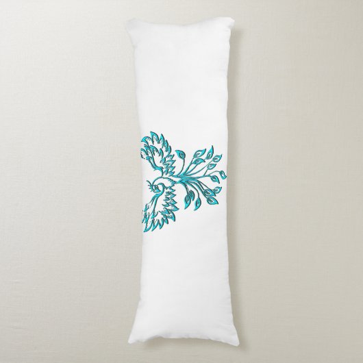 Blue Phoenix stijgt op wit Lichaamskussen (Voorkant Verticaal)