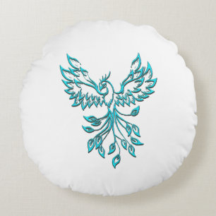 Blue Phoenix stijgt op wit Rond Kussen