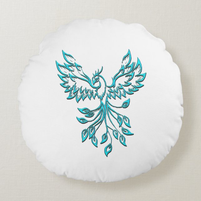 Blue Phoenix stijgt op wit Rond Kussen (Voorkant)