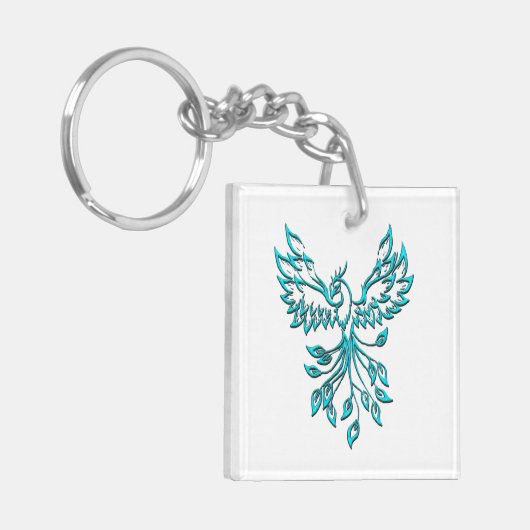 Blue Phoenix stijgt op wit Sleutelhanger (Voorkant Links)
