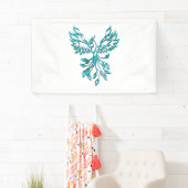 Blue Phoenix stijgt op wit Spandoek (Insitu)