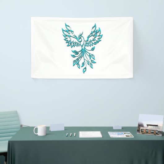 Blue Phoenix stijgt op wit Spandoek (Beurs)