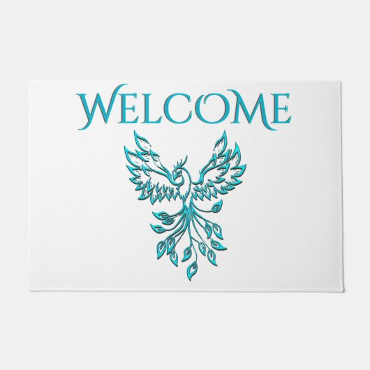 Blue Phoenix stijgt op wit welkom Deurmat (Voorkant)