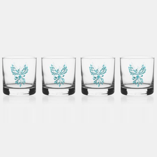 Blue Phoenix stijgt op wit Whisky Glas (Achterkant)