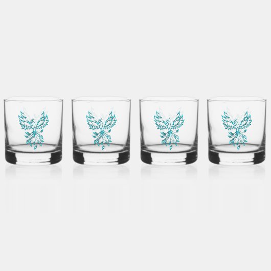 Blue Phoenix stijgt op wit Whisky Glas (Voorkant)