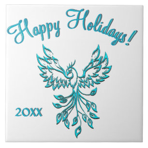 Blue Phoenix stijgt op witte aangepaste tekst Tegeltje