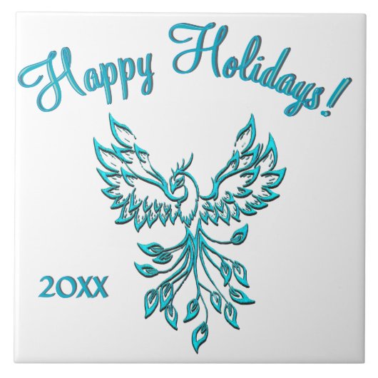 Blue Phoenix stijgt op witte aangepaste tekst Tegeltje (Voorkant)