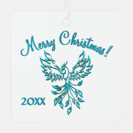 Blue Phoenix stijgt op Witte Vrolijk Kerstjaar Metalen Ornament