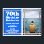 Blue Photo 70th Birthday Party Invitation Kaart<br><div class="desc">Stuur feestuitnodigingen naar je gasten met deze Blue Photo 70th Birthday Party Invitation. Pas je aan met je partijgegevens en favoriete foto.</div>