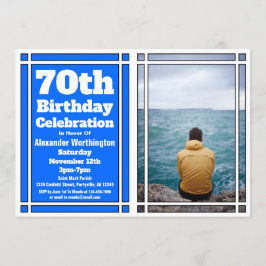 Blue Photo 70th Birthday Party Invitation Kaart