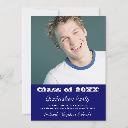 Blue Photo Afstuderen Invite for Son Kaart (Voorkant)