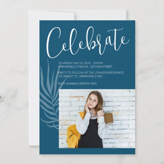 Blue Photo Afstuderen Kaart (Voorkant)